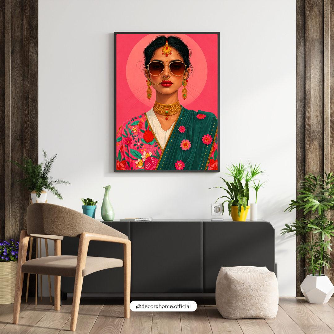 Modern Indian Fashion Portrait Wall Art Poster | Vibrant Contemporary Pop Art Decor