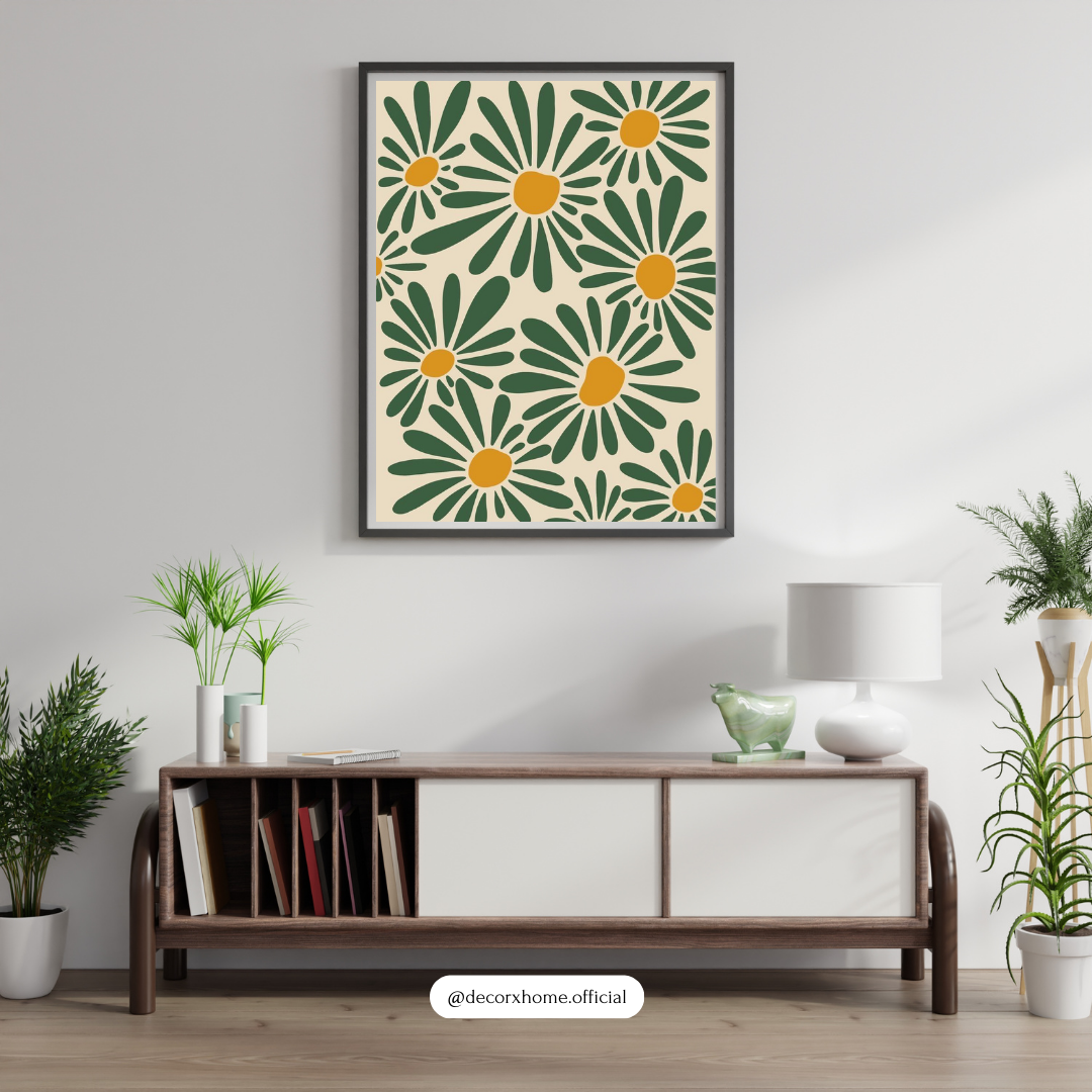 Green Daisy Garden – Modern Floral Wall Poster