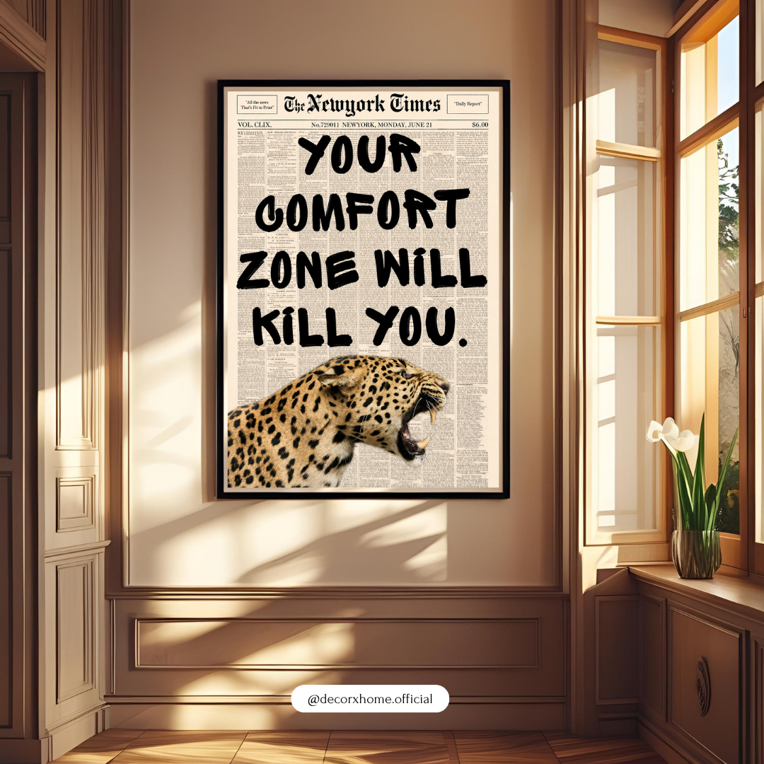 Comfort Zone Leopard Motivational Poster | Bold Inspirational Typography Wall Art by DecorxHome