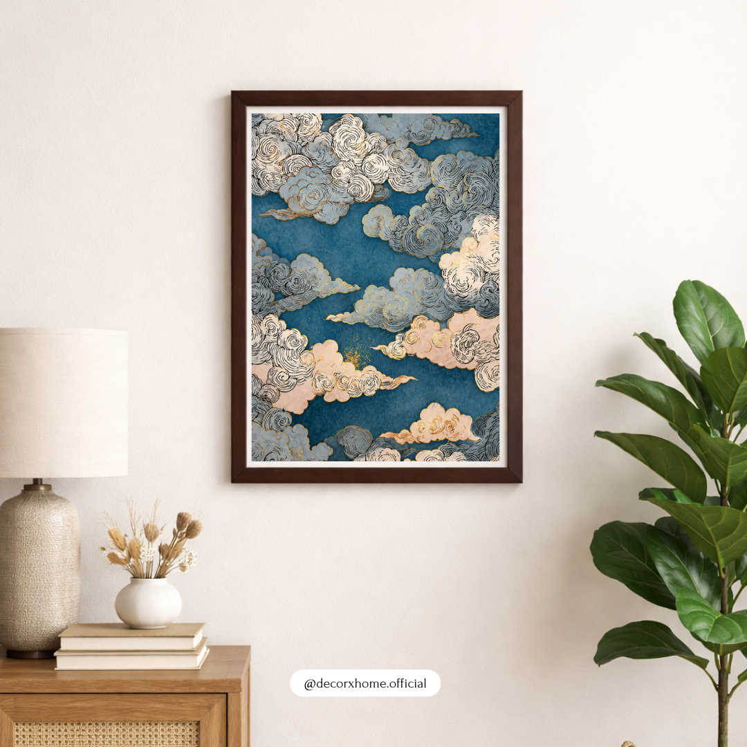Japanese Cloud Pattern Poster | Traditional Asian Cloud Art Wall Décor | DecorexHome