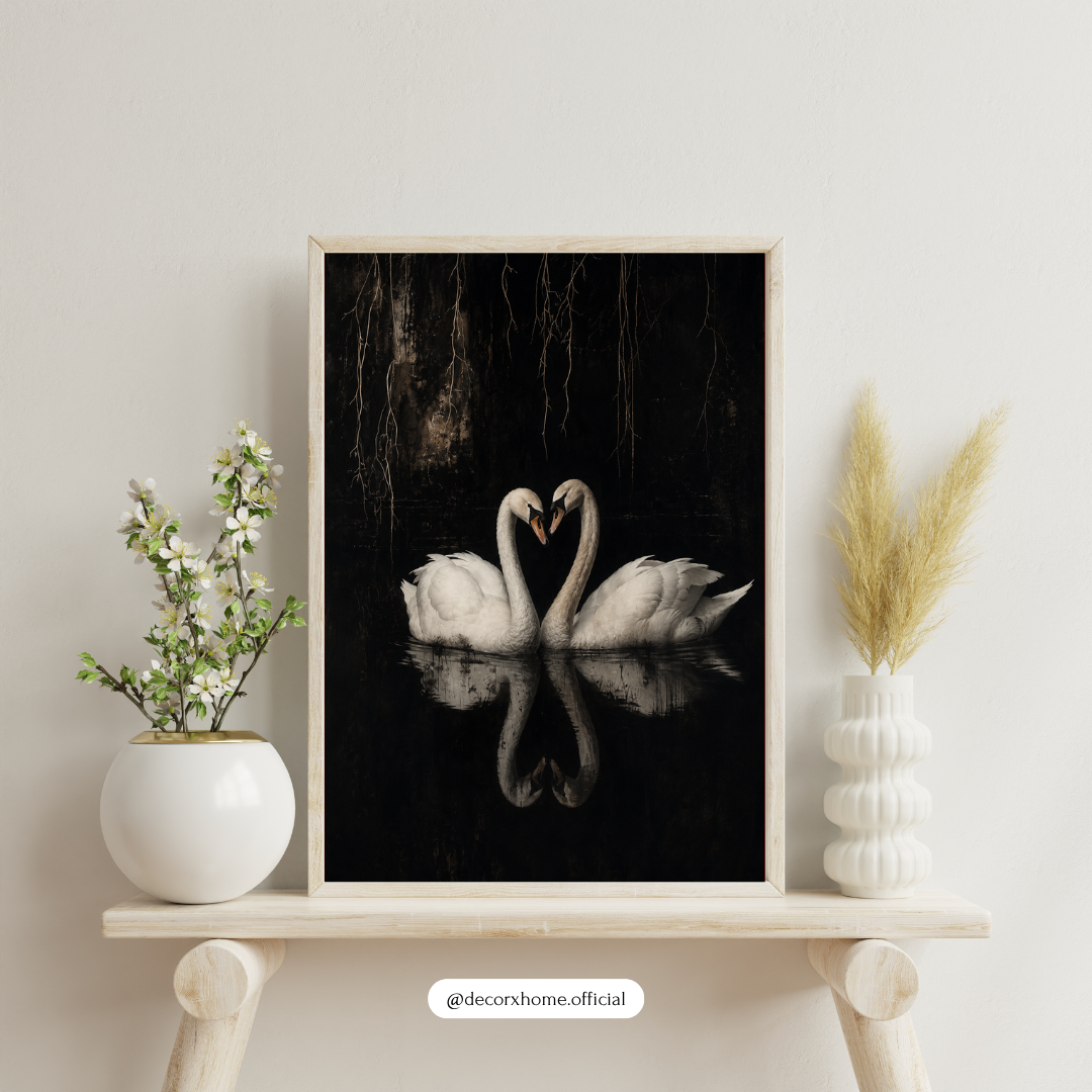 Eternal Swans – Romantic Dark Aesthetic Wall Art Poster | DecorxHome