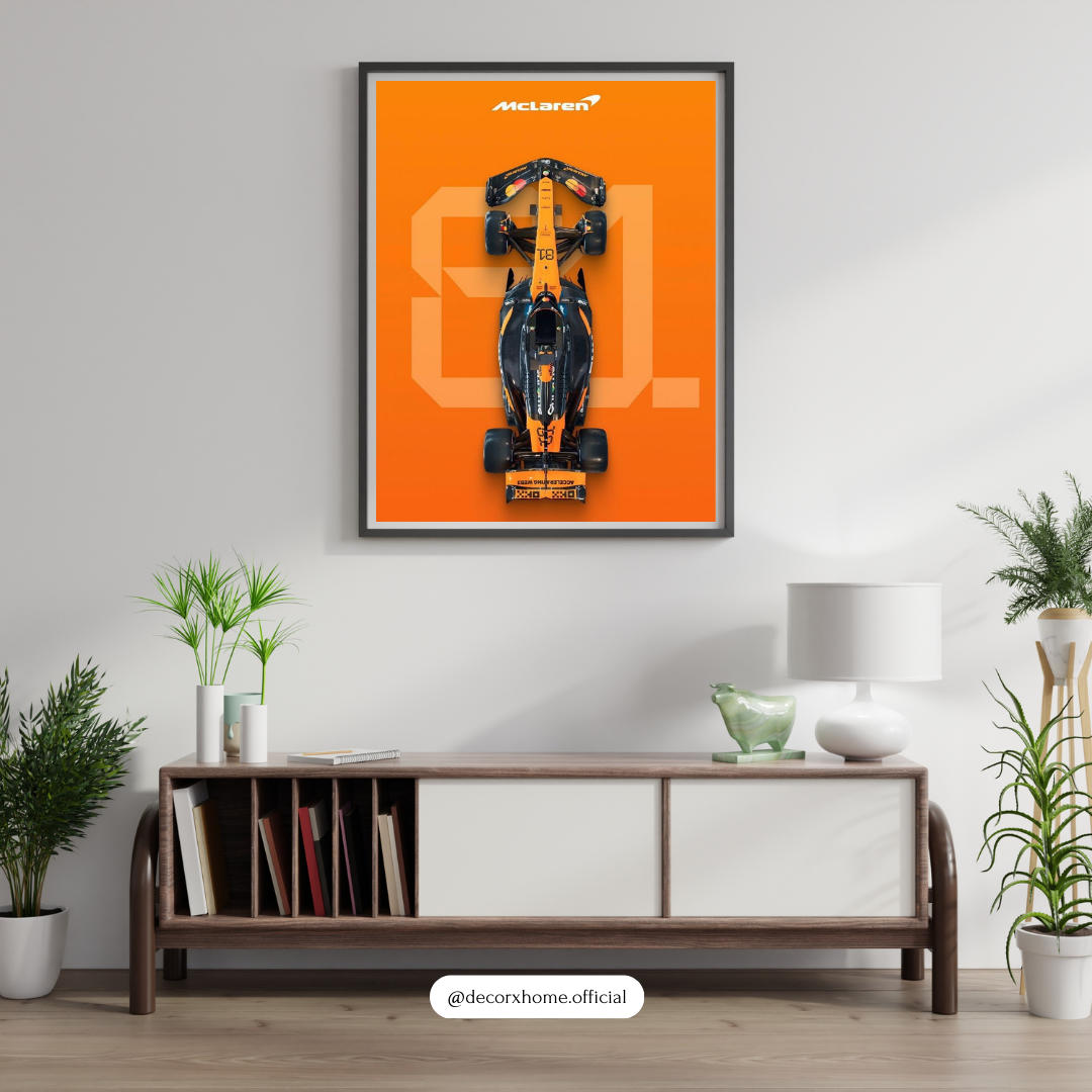 F1 - Orange Velocity – Formula Racing Car Top-View Wall Poster
