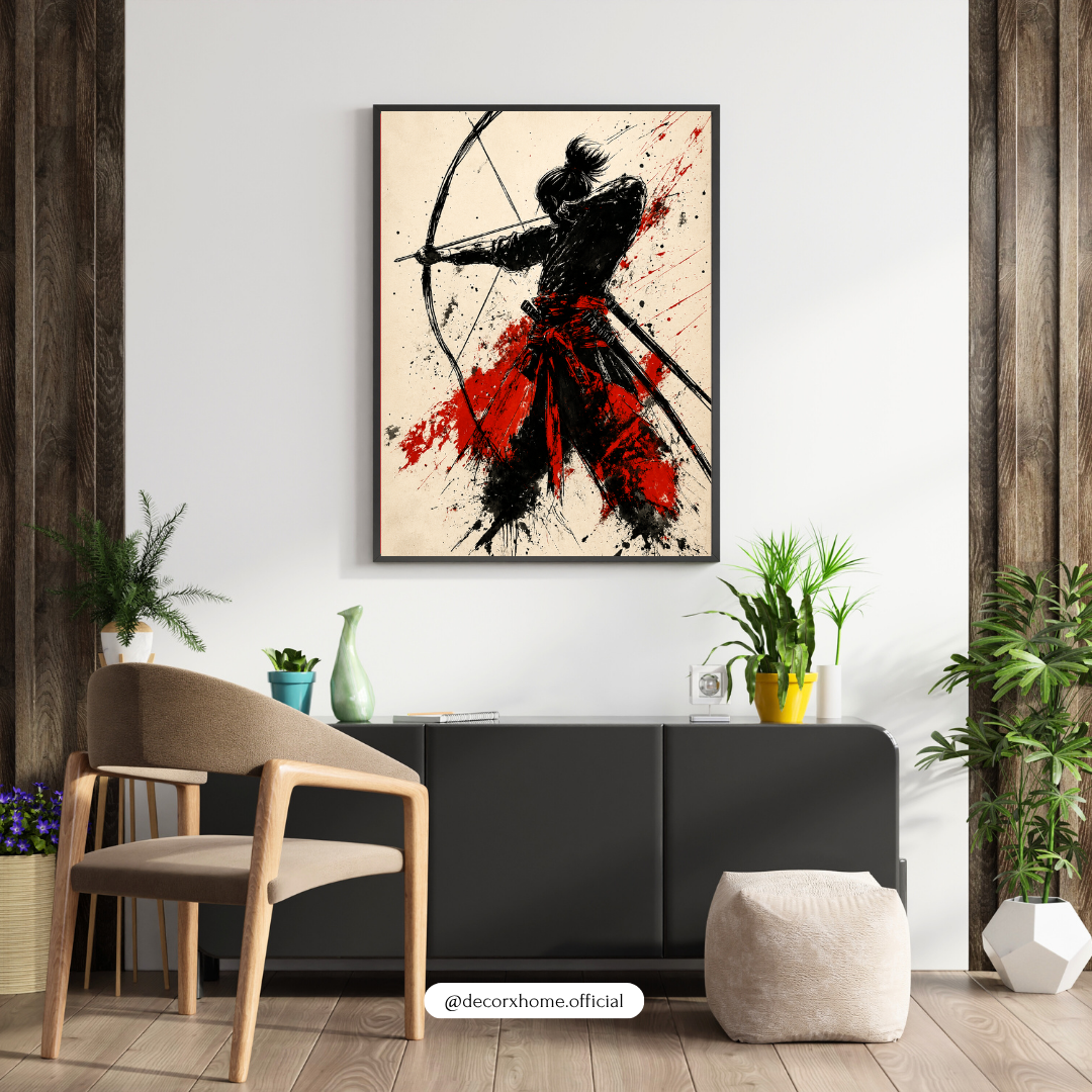 Shadow Archer Samurai Poster – Japanese Warrior Ink Art Wall Decor