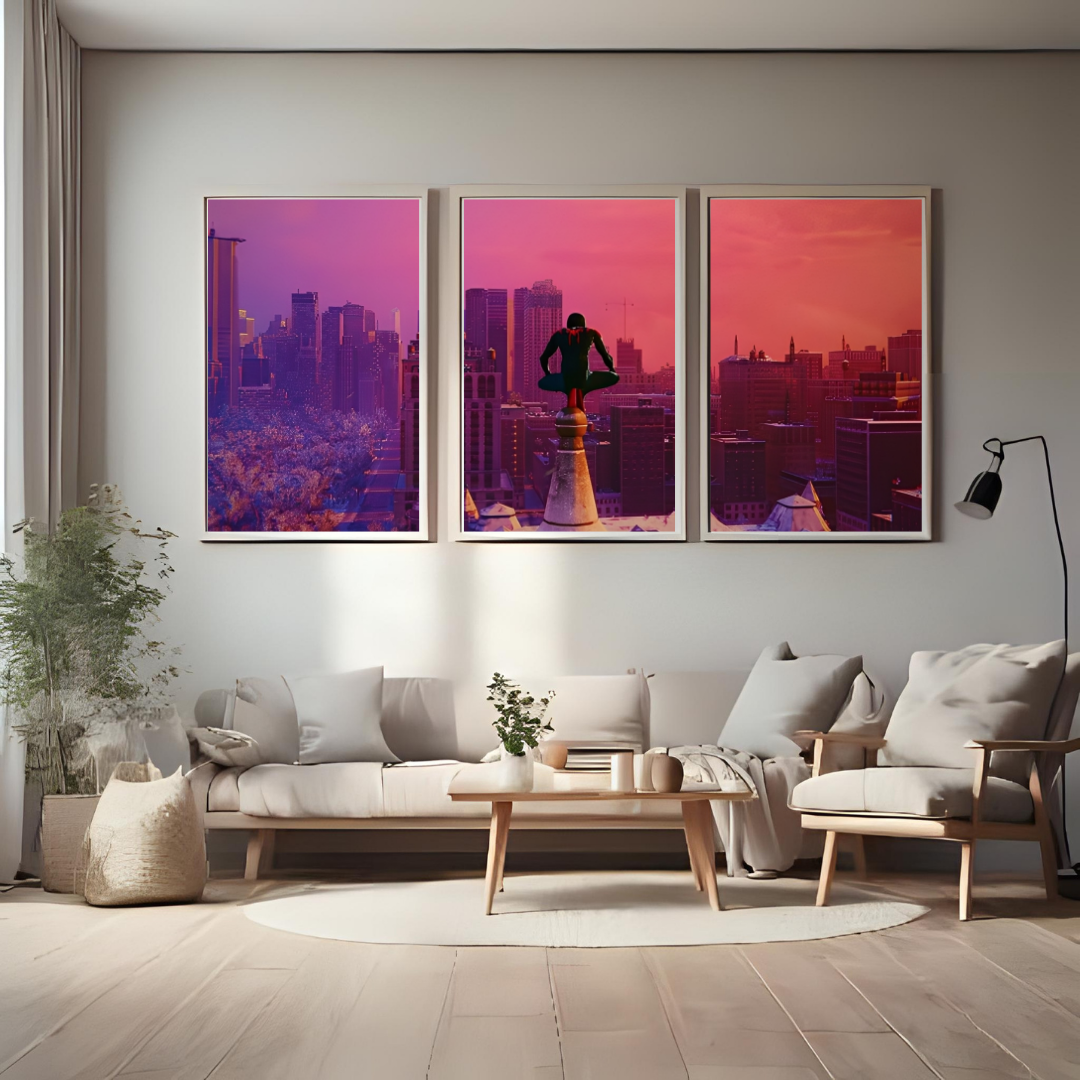 Spider-Man Cityscape – 3 Panel Split Poster Wall Art 🕷️🌆