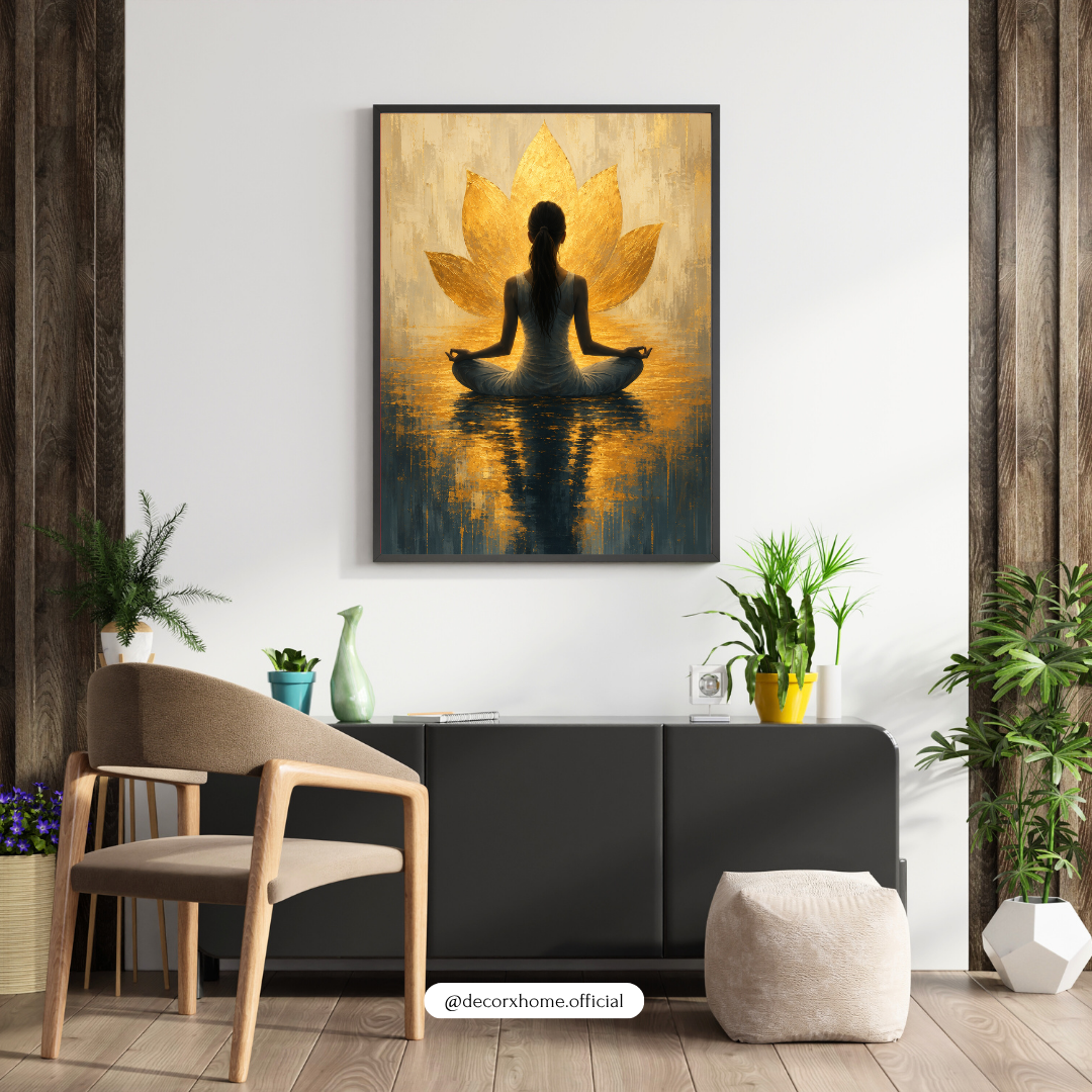 Decorxhome – Golden Lotus Serenity Meditation Wall Art Poster