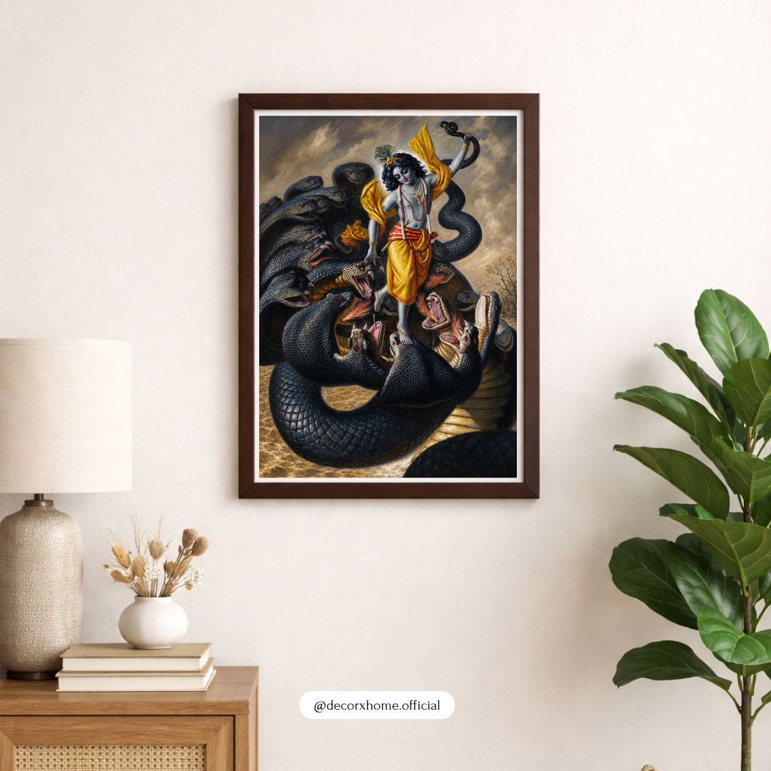 Lord Krishna Kaliya Mardan Wall Art Poster | Divine Victory Over Evil Mythological Artwork