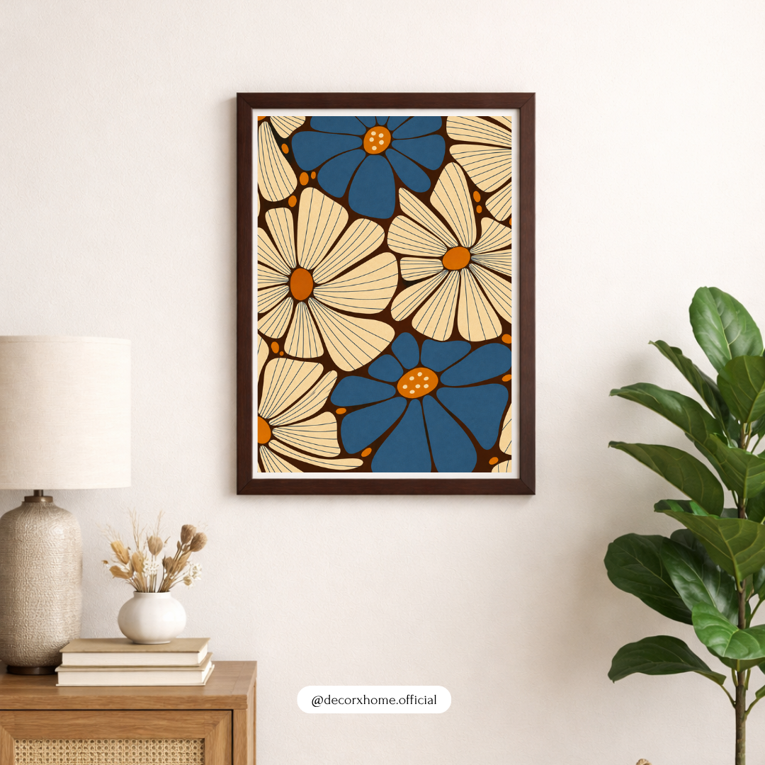 Blue & Beige Floral Abstract Wall Art | Modern Aesthetic Poster – Decorxhome