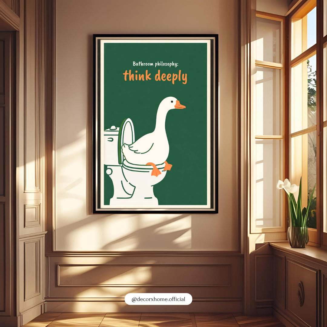 Bathroom Philosophy: Think Deeply Duck Poster | Funny Bathroom Wall Art by DecorxHome