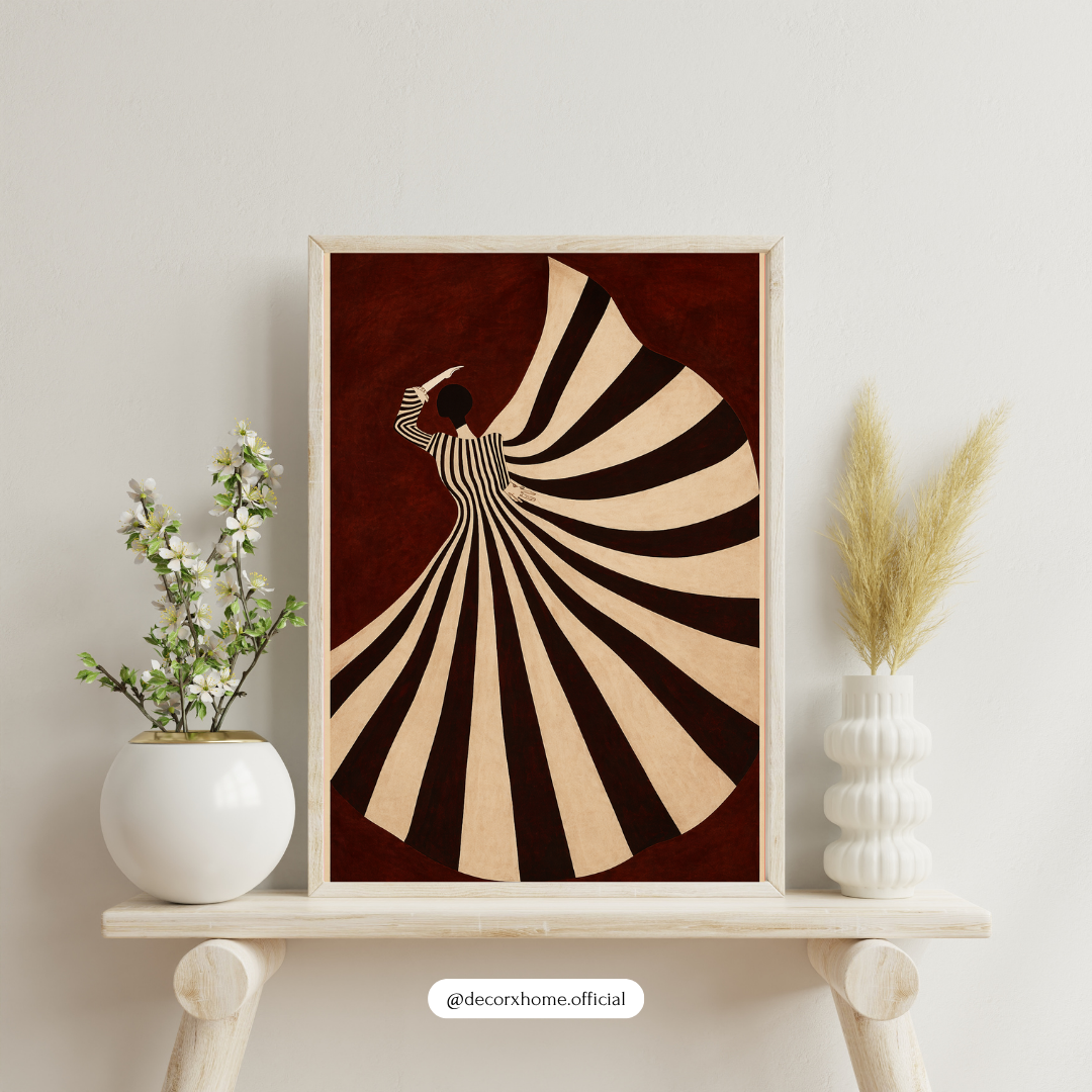 Abstract Dancing Woman Wall Art Poster – Modern Minimal Figure Canvas Print | Elegant Aesthetic Decor (Framed