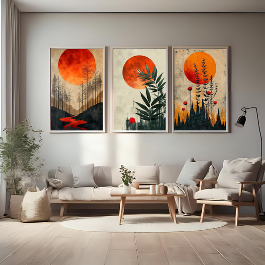 🌅 Abstract Sunset Nature Wall Poster Set – Modern Living Room & Home Decor 🖼️✨
