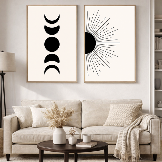 Sun & Moon Minimalist Poster Set | Celestial Boho Line Art Wall Decor | Decorxhome