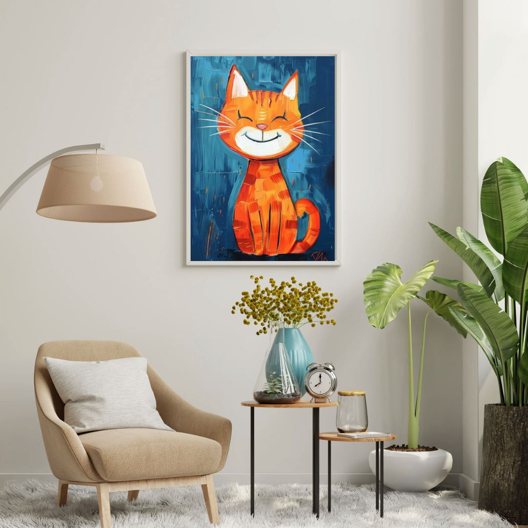 Smiling Ginger Cat Framed Poster | Playful Wall Art for Kids & Happy Homes by Decorxhome