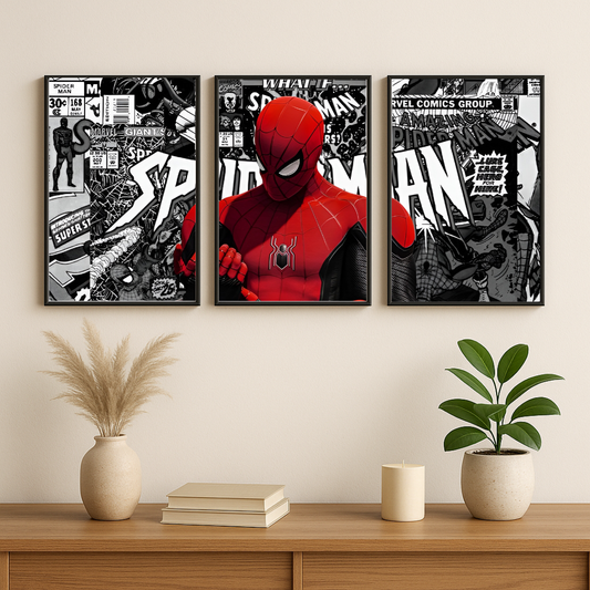 "Spider-Man Split Wall Poster 🖼️ | 3-Piece Comic Art Décor"
