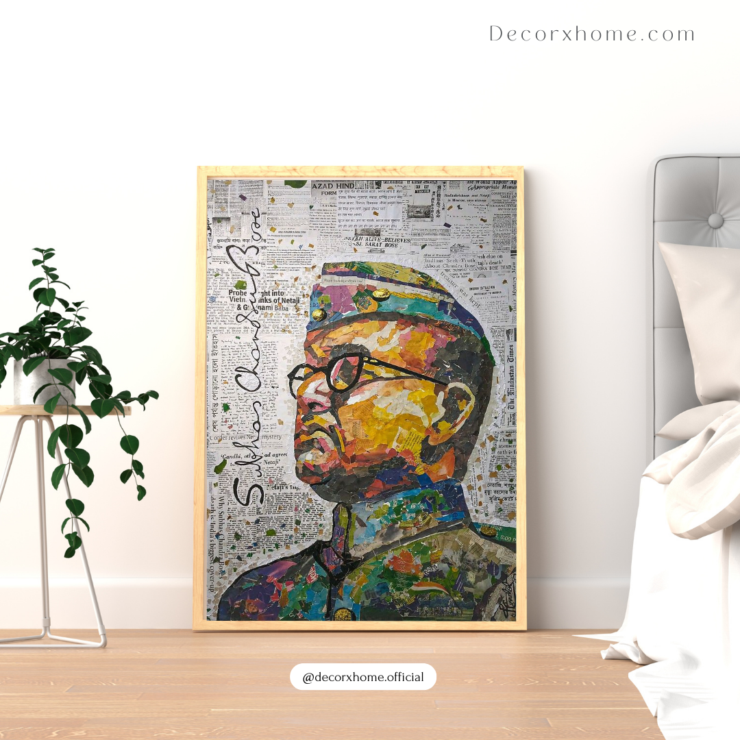 Subhas Chandra Bose Abstract Poster – Patriotic Indian Freedom Fighter Wall Art