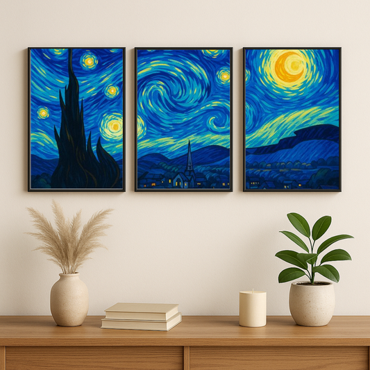 🌌 Starry Night 3-Panel Wall Art | Modern Canvas Set