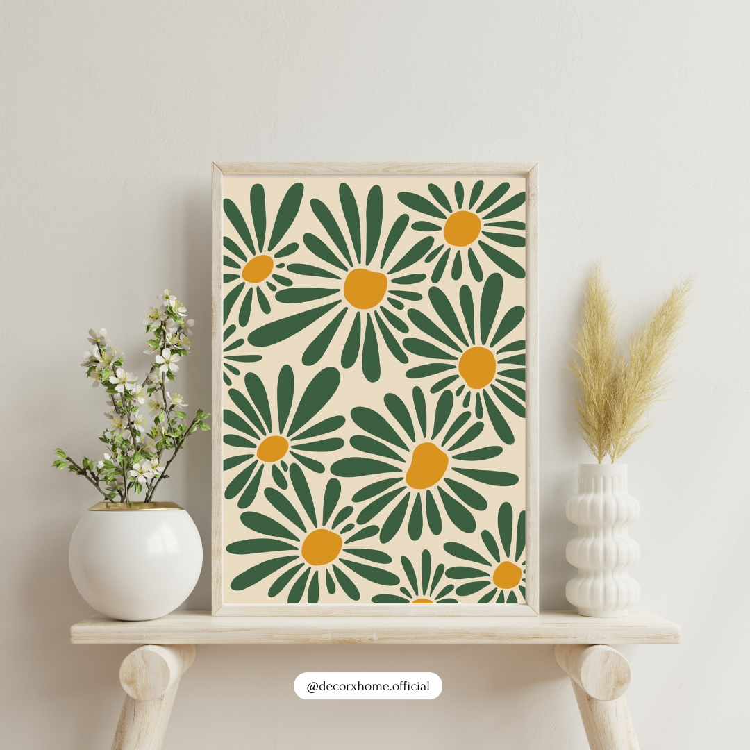 Green Daisy Garden – Modern Floral Wall Poster