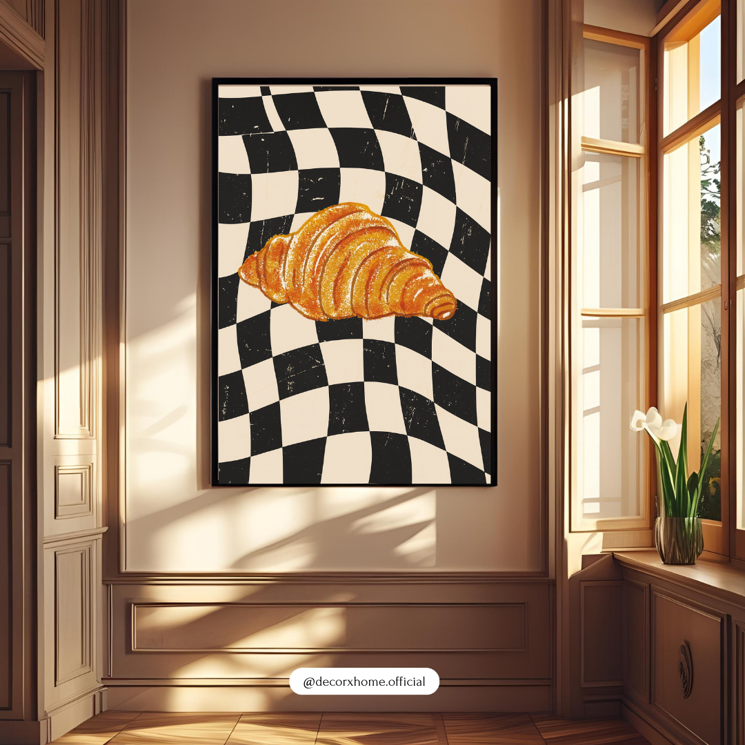 Golden Croissant Pop Art Poster – Café Aesthetic Wall Decor