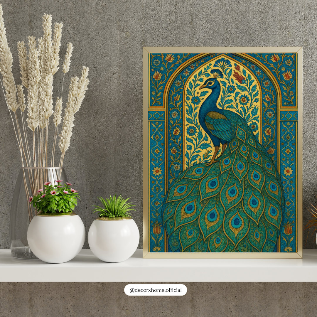 Royal Peacock Archway Poster – Traditional Indian Art Wall Decor