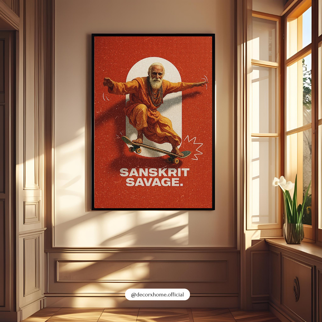 Sanskrit Savage – Epic Skate Monk Retro Wall Poster