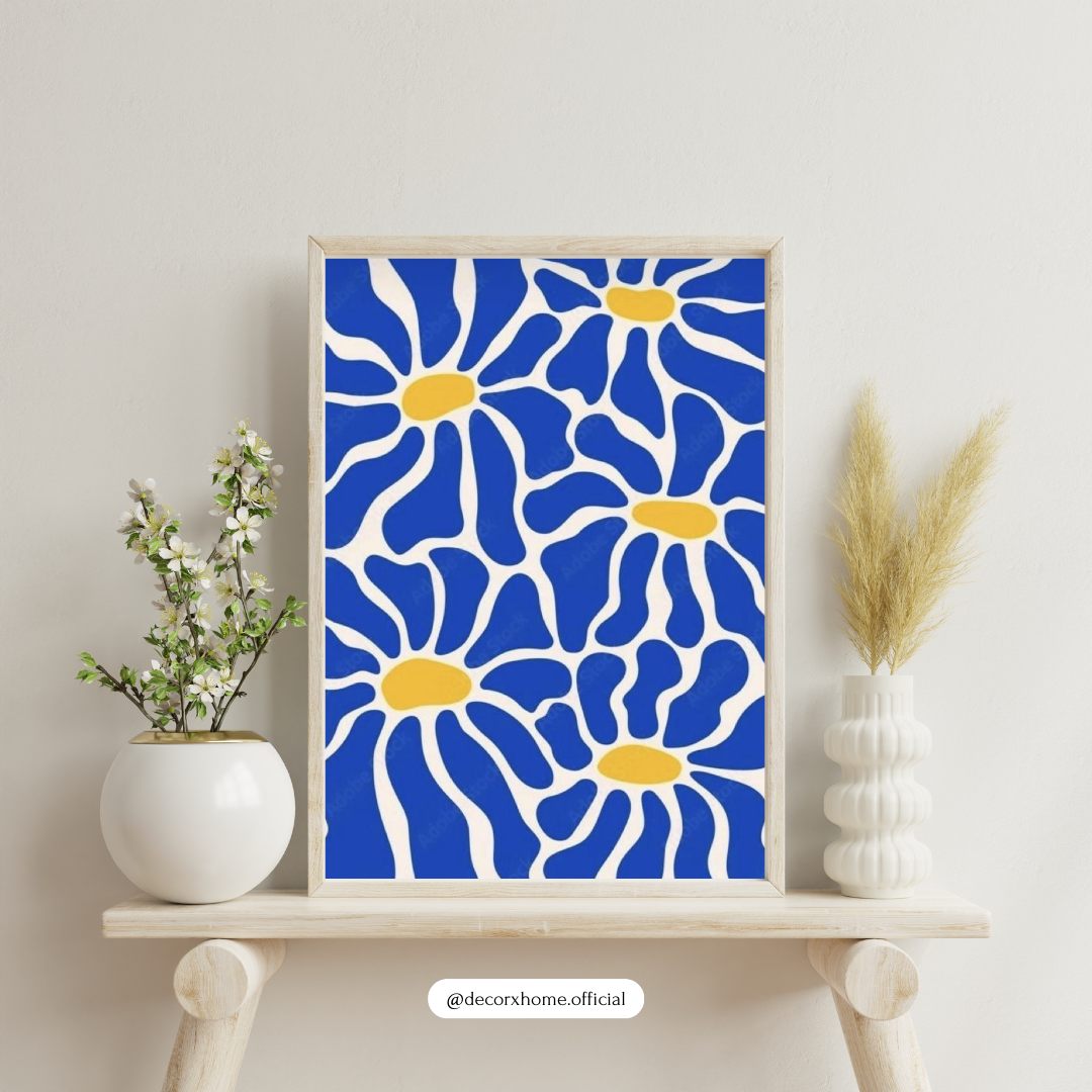 Blue Bloom Harmony – Abstract Floral Pattern Wall Poster