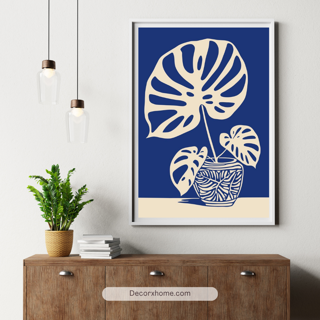 Blue Monstera Bloom – Modern Botanical Art Wall Poster