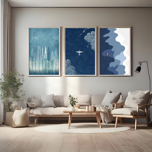 💙 Abstract Blue Journey Wall Poster Set – Modern Minimalist Home Decor 🖼️✨