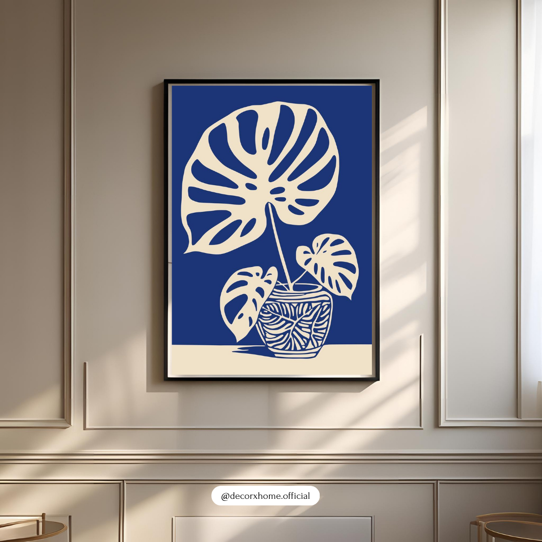 Blue Monstera Bloom – Modern Botanical Art Wall Poster