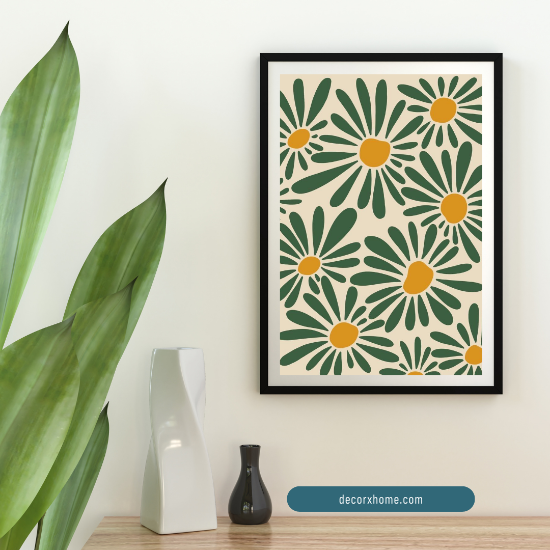 Green Daisy Garden – Modern Floral Wall Poster