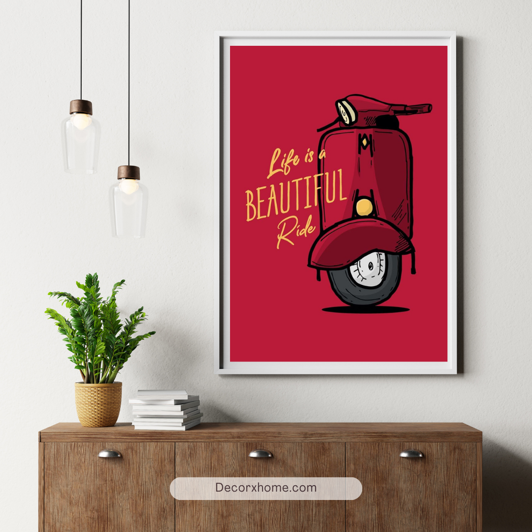 Life Is a Beautiful Ride – Retro Scooter Art Wall Poster