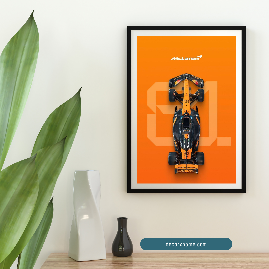 F1 - Orange Velocity – Formula Racing Car Top-View Wall Poster