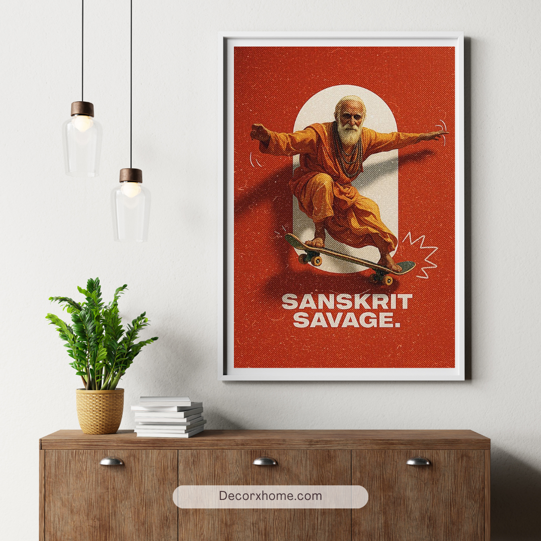 Sanskrit Savage – Epic Skate Monk Retro Wall Poster
