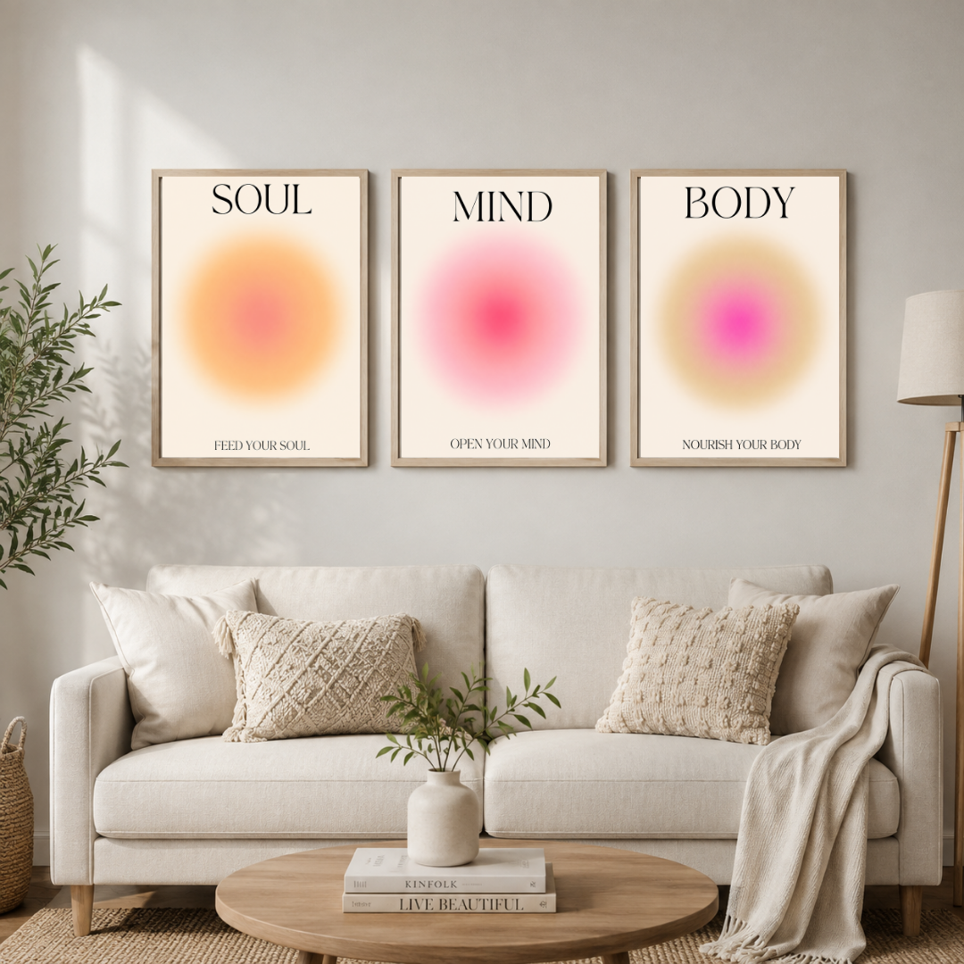 Soul Mind Body Wall Art Set – Minimalist Wellness & Self-Care Poster Set of 3