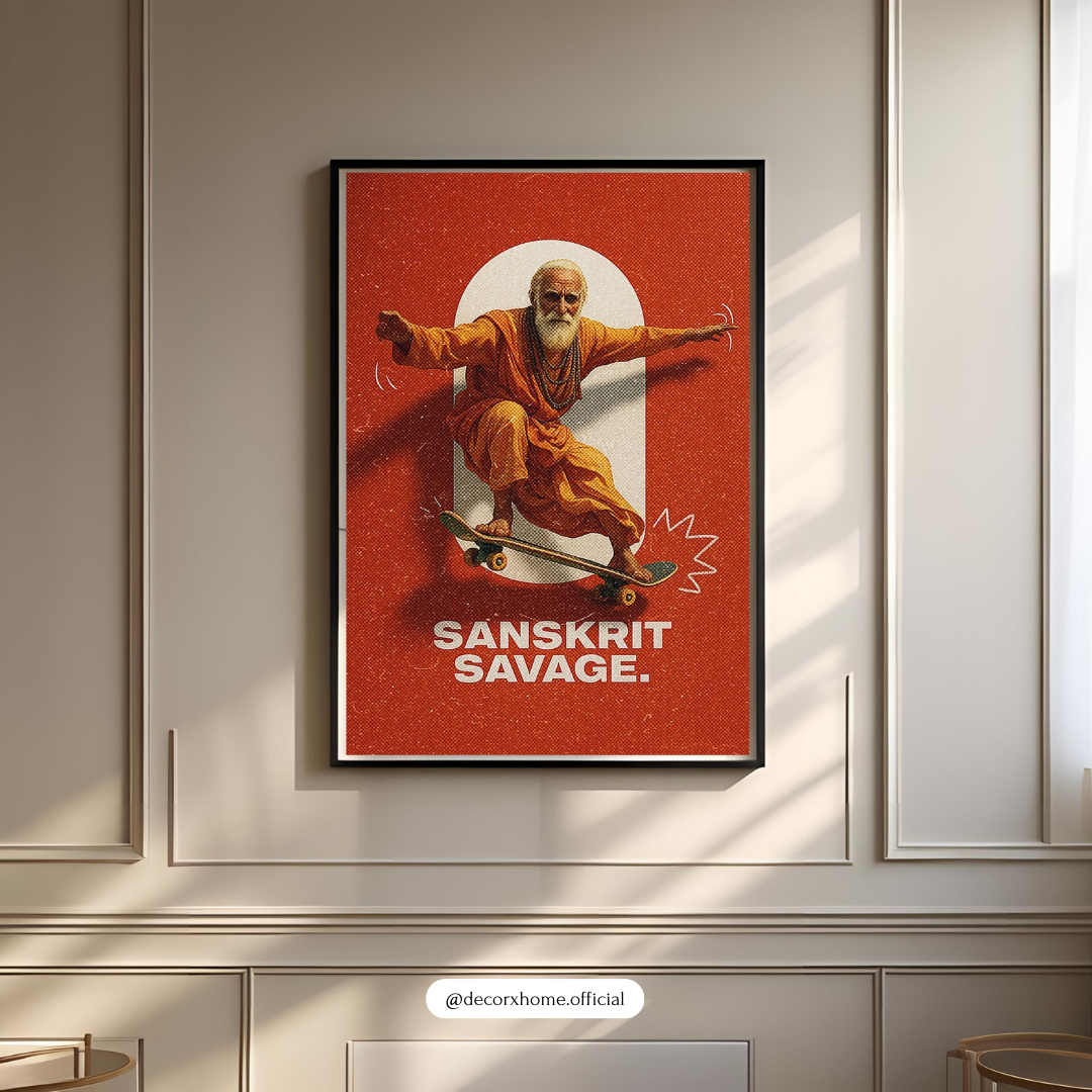 Sanskrit Savage – Epic Skate Monk Retro Wall Poster
