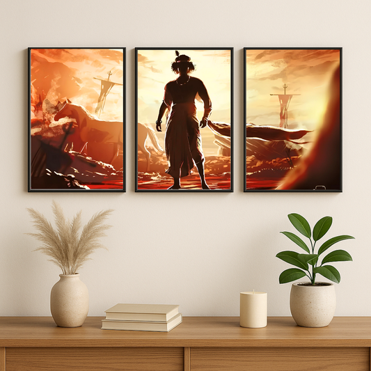 Warrior of Legends Krishna – 3 Panel Split Poster Wall Art ⚔️🔥