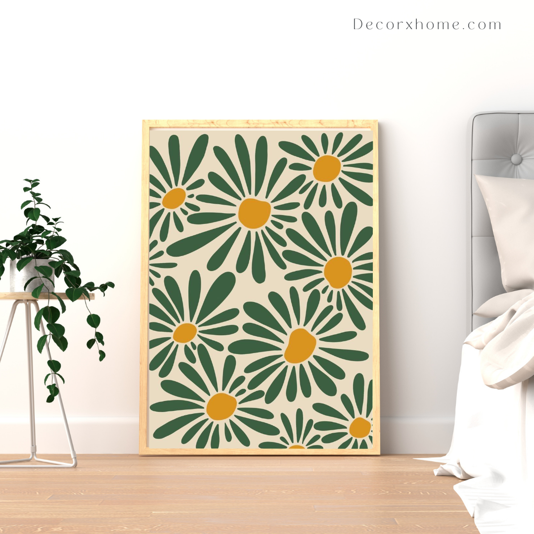 Green Daisy Garden – Modern Floral Wall Poster