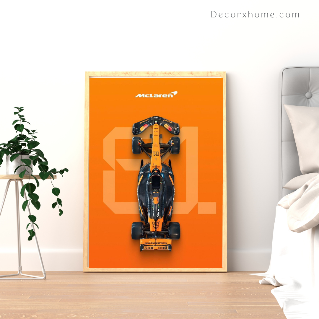 F1 - Orange Velocity – Formula Racing Car Top-View Wall Poster