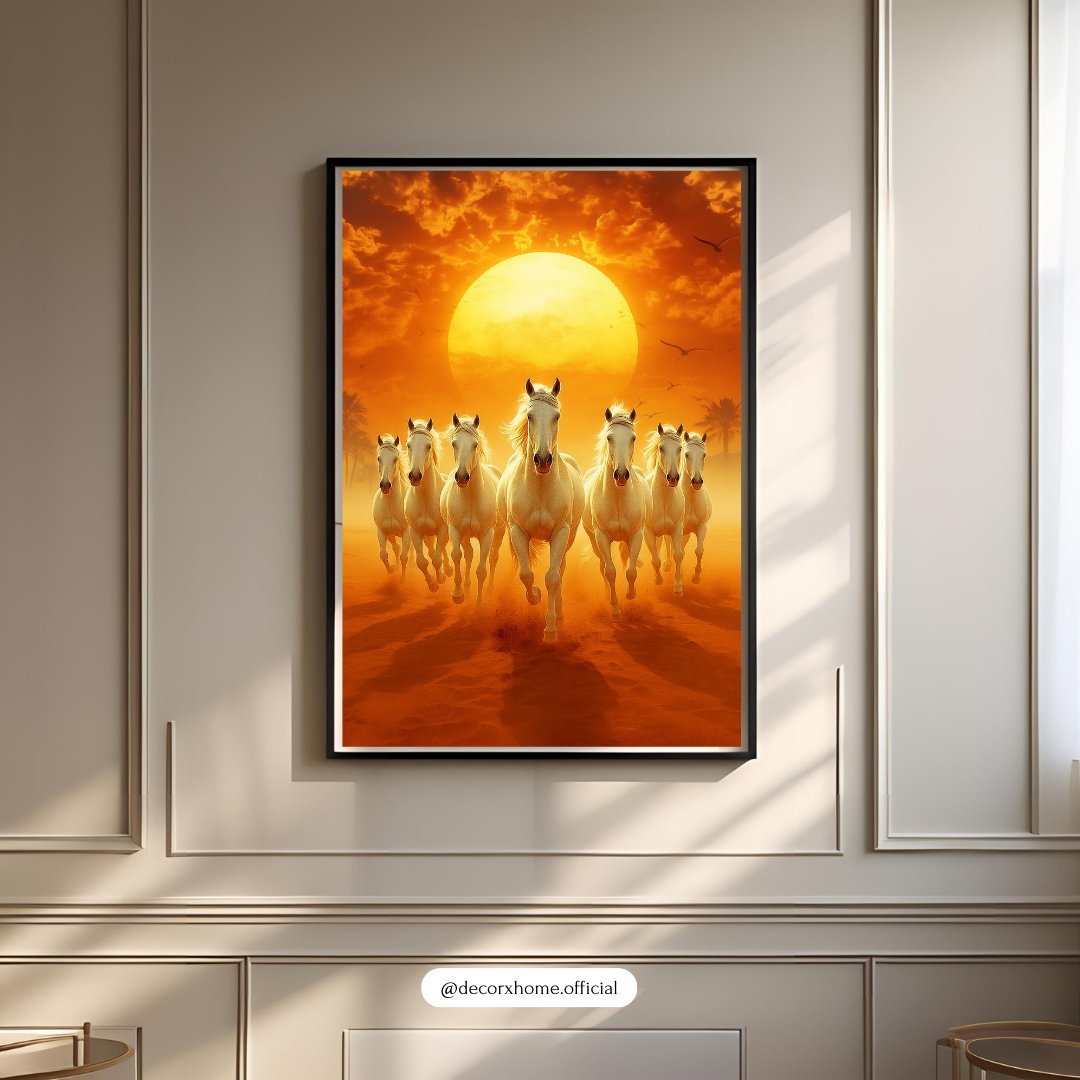 Seven Running Horses Poster – Prosperity & Positive Energy Wall Art
