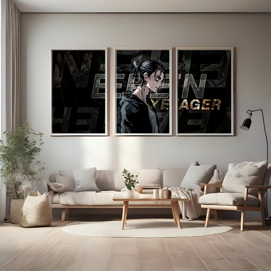 Eren Yeager – 3 Panel Split Poster Wall Art ⚔️🔥