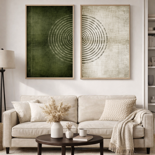 Abstract Circle Duo Canvas Set | Modern Textured Wall Art (Set of 2) | Decorxhome