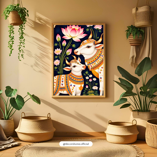 Sacred Serenity | Kamadhenu & Calf Traditional Framed Poster