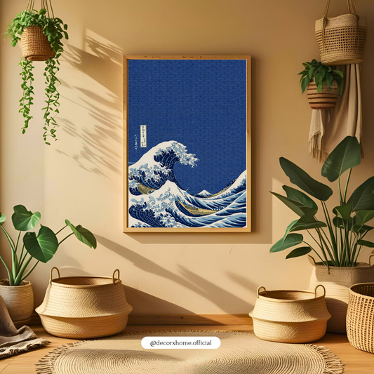 The Great Wave – Japanese Minimal Art Wall Poster (Deep Blue Edition)